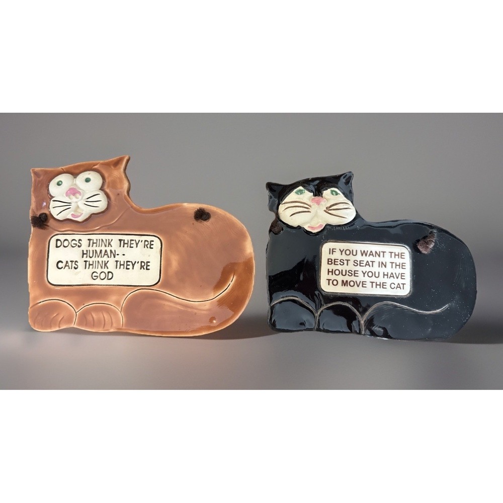 Smoky Mountain Pottery Cats Sculpted Wall Hanging Set Of 2 Orange Black